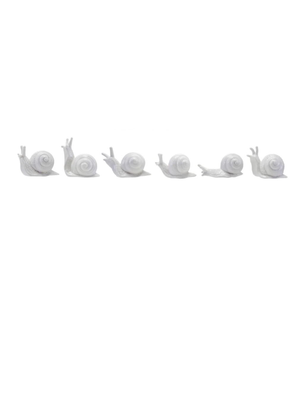 Set of 6 White Ceramic Snail Figurines